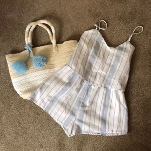 NWT Tobi XS blue & white stripe romper